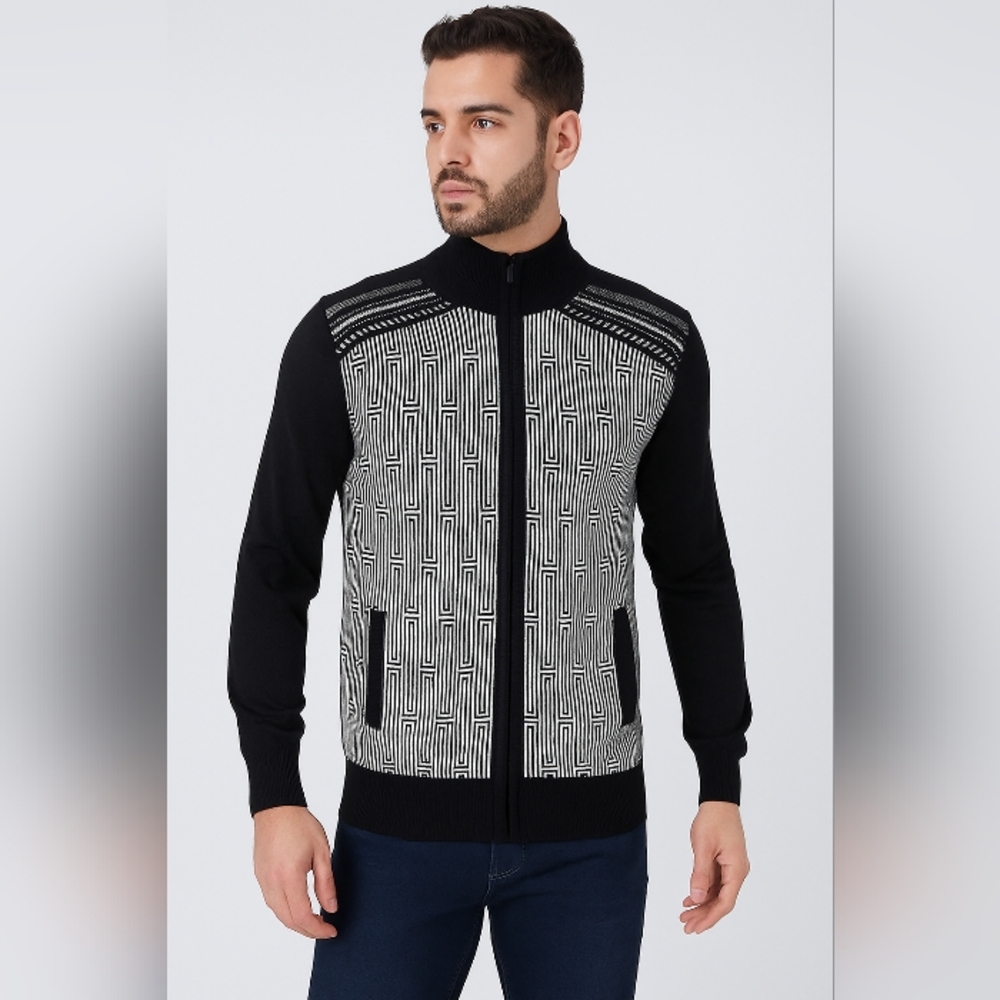 Studio Ferera Black White Vintage Cardigan, Size XL